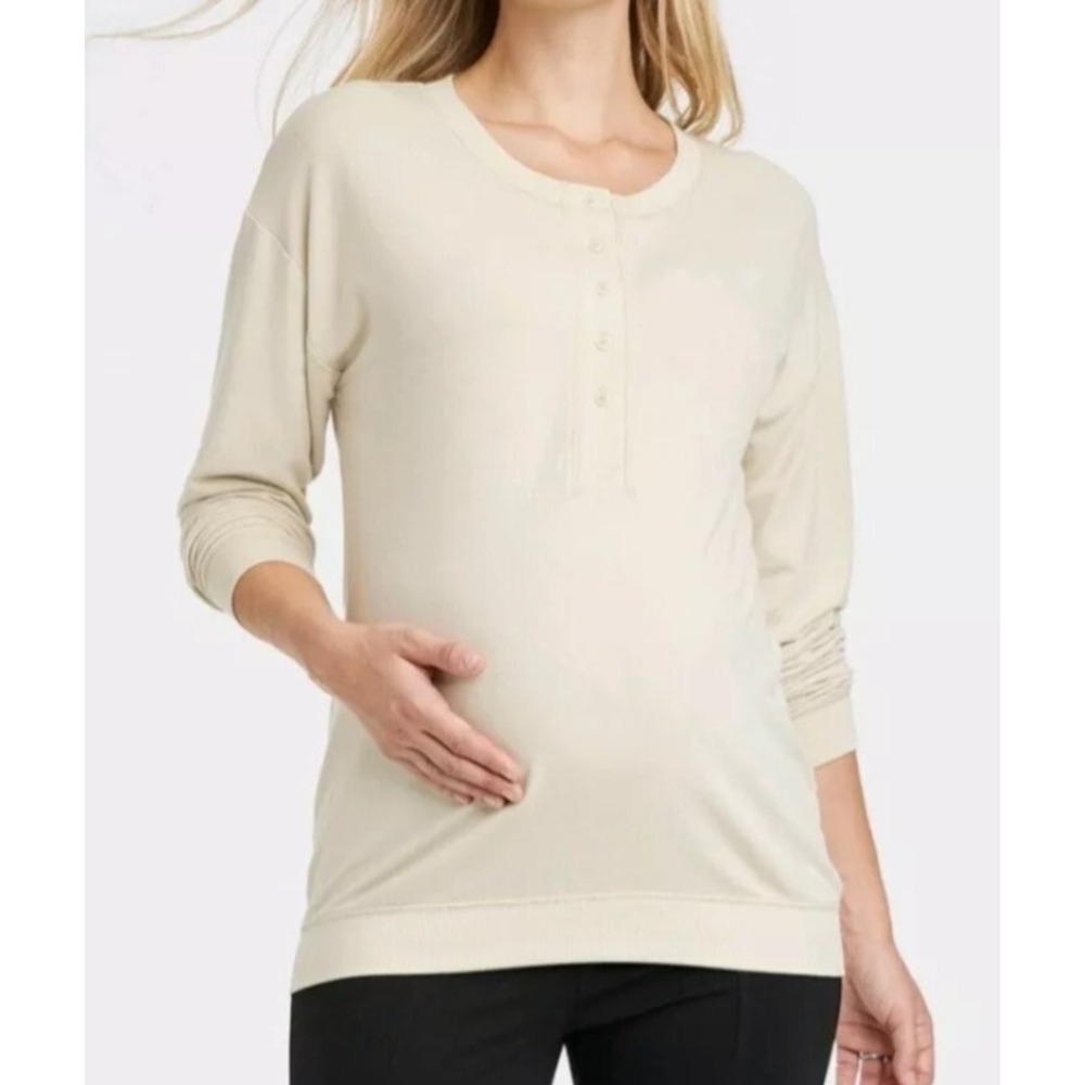 Long Sleeve Henley Maternity And Beyond Shirt - Isabel Maternity by Ingrid sz L
